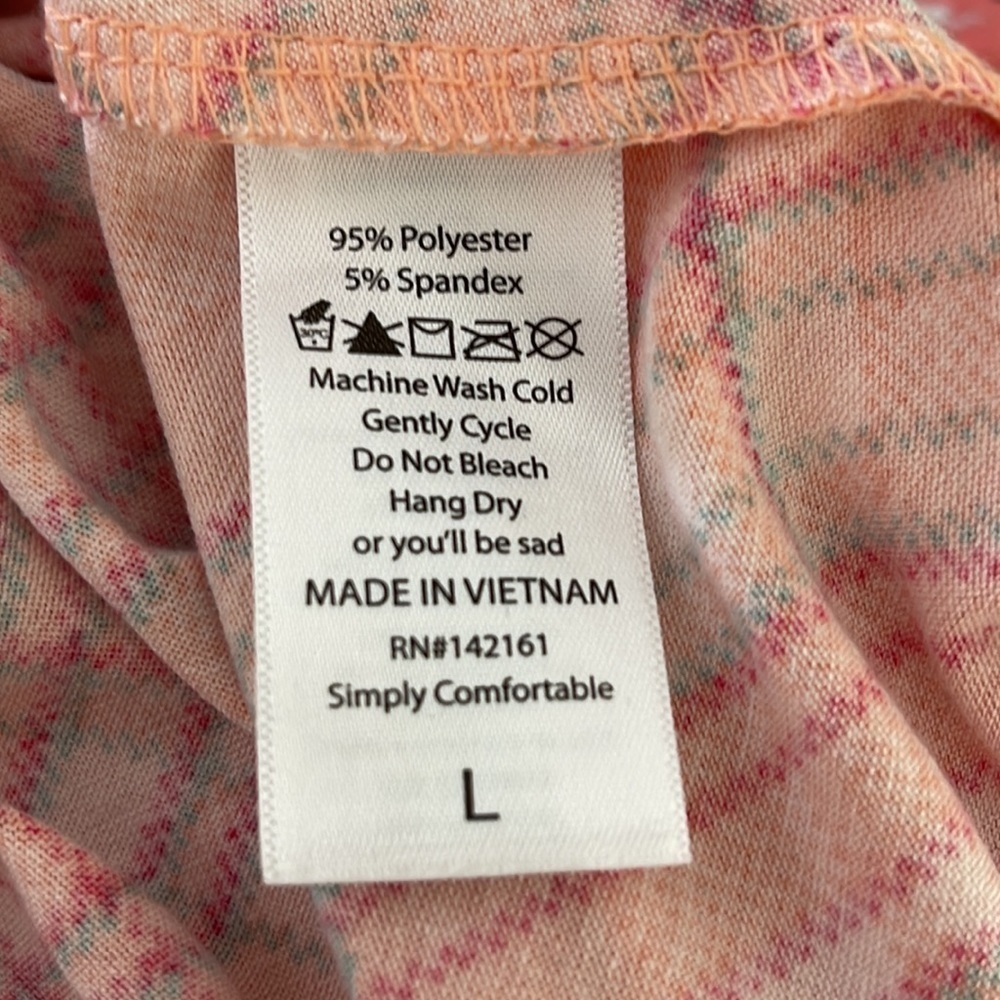 NWOT Christy T LuLaRoe Peach Plaid Short Sleeve Tee Top Size Large - Picture 5 of 5